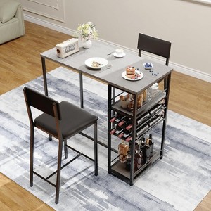 Dining Table Set for 2, High Top Bar Table and Chairs Set, Open Storage Shelves, Built-in Cup Holder & Wine Rack, for Small Kitchens, Apartments - 1 of 4