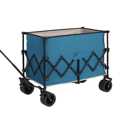 INFURNIC Wheelbarrows And Lawn Carts Heavy Duty Folding Utility Yard Cart, Beach Wagon Lawn Cart With Big Wheels, Blue, 20.87"*42.91"*32.68"