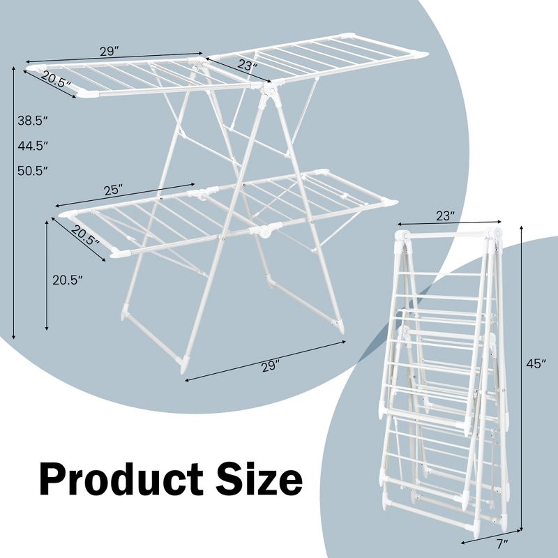 Costway 2-Level Foldable Clothes Drying Rack Laundry Rack w/ Height-Adjustable Gullwings, 3 of 11
