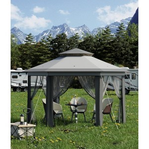 13'x13' Hexagonal Pop-Up Gazebo w/ Mesh Netting & Steel Frame, Ideal for Outdoor Events, Parties, Weddings. - 1 of 4