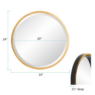 Glossy Black and Gold Rectangular Wood Bathroom Mirror