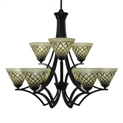 Toltec Lighting Zilo 9 - Light Chandelier in  Matte Black with 7" Chocolate Icing Shade