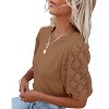 Womens Short Sleeve Lightweight Sweaters Crewneck Knit Pullover Tops with Crochet Sleeve Casual Crochet Blouse Shirt for Spring, Summer - 2 of 4