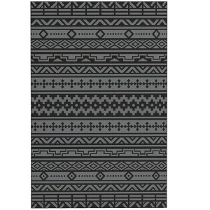 Aghana Digitals Reversible 9'x18' Outdoor Rug, Polypropylene Waterproof with Carry Bag, Black & - 1 of 4