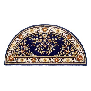 ACHLA Designs 26"x56" Oriental Half Round Woven Hearth Rug Blue: Virgin Wool, Fire Resistant, Indoor Use - 1 of 4