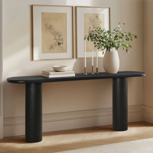 70" Narrow Console Table,Modern Wood Console Table With Double Pedstal,Grain Paper Console Table for Entryway,Living Room-Tanpinhause - 1 of 4