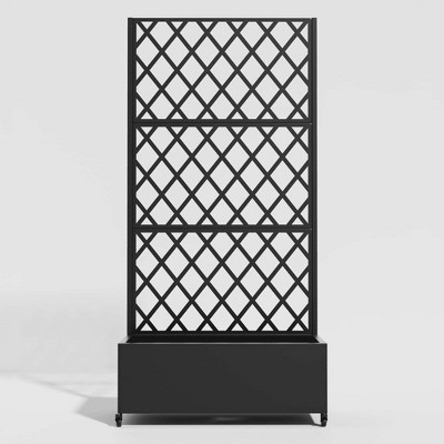 Lirago 6 ft. H x 3 ft. W Metal Planter Box privacy screen Garden Bed with Trellis and Wheels - Black