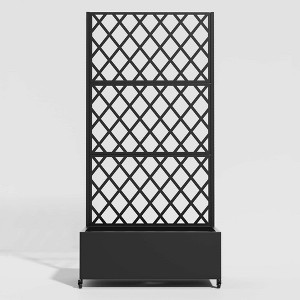 Lirago 6 ft. H x 3 ft. W Metal Planter Box privacy screen Garden Bed with Trellis and Wheels - Black - 1 of 4