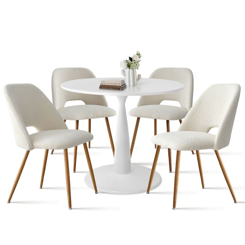 5-Piece Round-Shaped Dining Table Set,35" Round Pedestal Dining Table With 4  Upholstered Bouclé Fabric Dining Chair with Oak Legs-Maison Boucle, 2 of 8