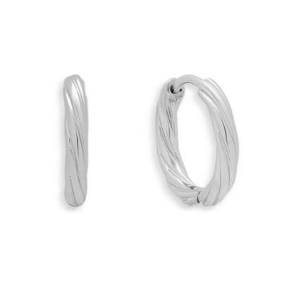 EVRY JEWELS WATERPROOF Gold or Silver Plated Stainless Steel Twist Texture Huggie Hoop Earrings
