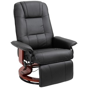 PU Leather Recliner Swivel Chair with Wood Base and Extendable Footrest - 1 of 4
