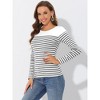 INSPIRE CHIC Women's Color Block Round Neck Long Sleeves Striped Basic T-Shirt - 3 of 4