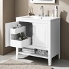 30" White Bathroom Vanity with Sink, Freestanding Solid Wood and MDF Cabinet with 2 Drawers, Doors, Open Shelf & Ceramic Top - 2 of 4