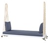 63" Acacia Wood Hanging Patio Swing Chair with Cushions & 10.8ft Hemp Ropes, Porch Swing Bench, 400 lbs Capacity - 3 of 4
