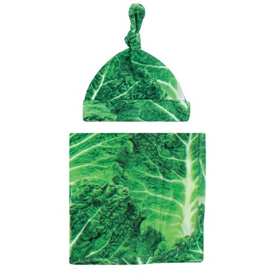 Touched by Nature Baby Organic Cotton Swaddle Blanket and Headband or Cap, Cabbage, One Size