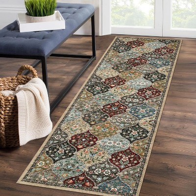 Acekool Vintage Distressed Runner Rug 2x6 - Machine Washable Non Slip Low Pile Rug for Kitchen, Bedroom, Laundry Room, Red/Brown
