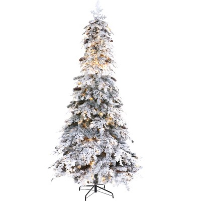 Nearly Natural 8-ft Flocked Montana Down Swept Spruce Artificial Christmas Tree with Pinecones and 500 LED Lights