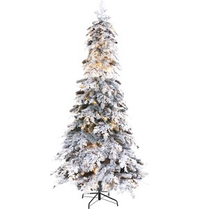 Nearly Natural 8-ft Flocked Montana Down Swept Spruce Artificial Christmas Tree with Pinecones and 500 LED Lights - 1 of 4