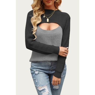 Women's TWO-TONE COLORBLOCK CUTOUT SWEATER - ePretty