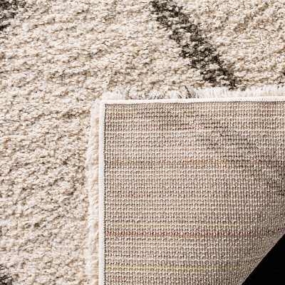 Ivory and Grey 5' Square Abstract Shag Area Rug