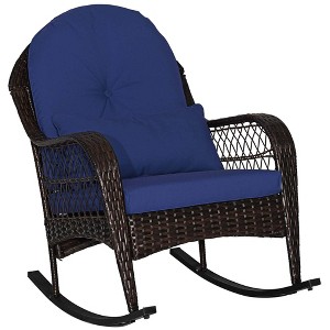 Costway Patio Wicker Rocking Chair W/Seat Back Cushions & Lumbar Pillow Porch Off White/Orange/Gray/Black/Blue - 1 of 4