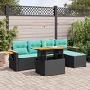 vidaXL 6 Piece Patio Sofa Set with Cushions Black Poly Rattan Acacia - 2 of 4