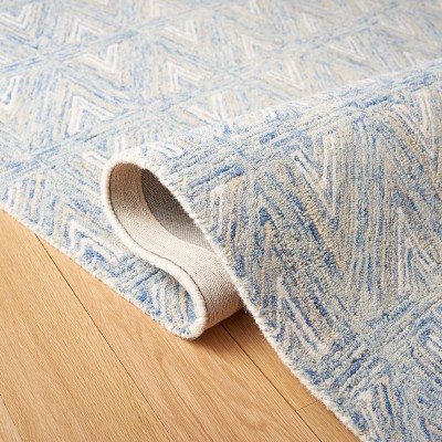 Handmade Blue Abstract Wool Round Tufted Area Rug, 6' x 6'