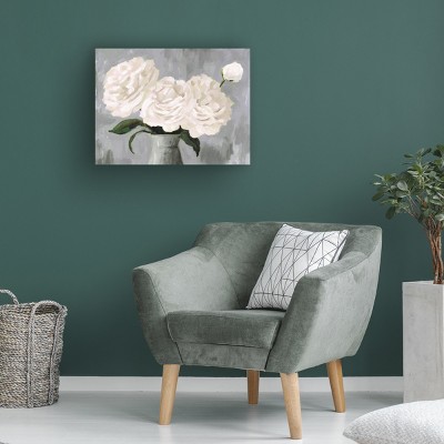 White Blooms in Gray Vase Canvas Art with Wood Frame
