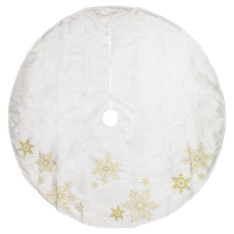 Northlight 48" White with Gold Embroidered Snowflakes Christmas Tree Skirt, 1 of 6