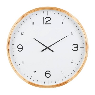 Wood Wall Clock with White Backing Light Brown - Olivia & May