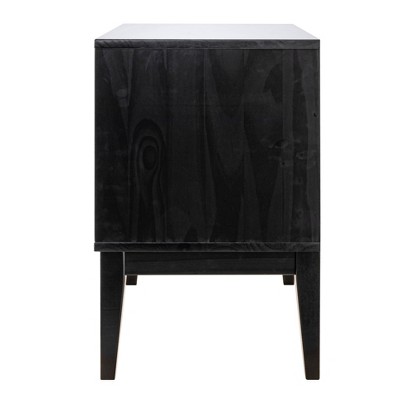 Black Wood Nightstand with Woven Cane Detail and 2 Drawers