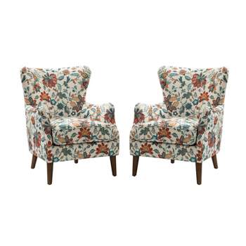 Set of 2 Nikolaus Comfy Living Room Armchair with Floral Fabric Pattern and Wingback | ARTFUL LIVING DESIGN