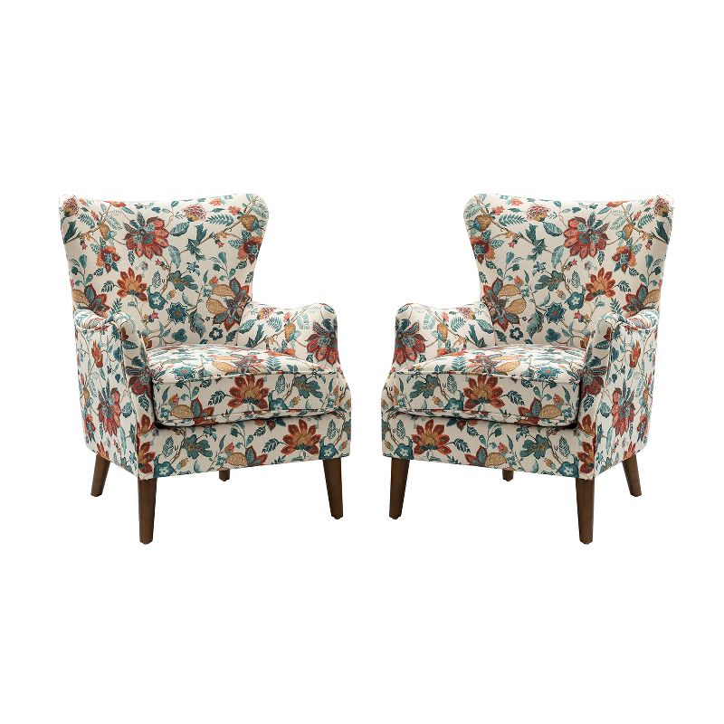 Set of 2 Nikolaus Comfy Living Room Armchair with Floral Fabric Pattern and Wingback | ARTFUL LIVING DESIGN, 1 of 11