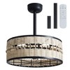 POWLIG 18.11" Farmhouse Boho Ceiling Fan with Lights - Caged Metal Design, Wood Bead & Bamboo Frame, Remote Control, for Living Room, Bedroom - 3 of 4