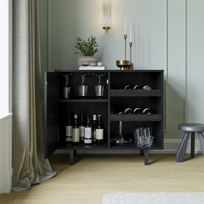 Black Engineered Wood Classic Bar and Sideboard with Storage