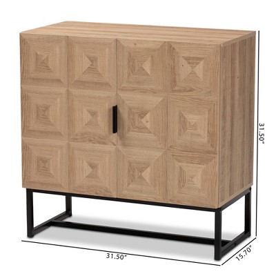 Darien Natural Brown Wood and Black Metal Geometric Accent Cabinet