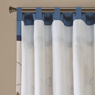 Navy Embroidered Light Filtering Pleated Curtain Panel