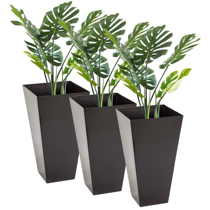 Outsunny 28" Tall Plastic Planters, 3-Pack, Large Taper Outdoor & Indoor Plastic Garden Flower Pots, for Entryway, Patio, Yard, Brown, 4 of 7