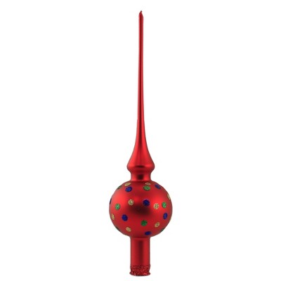 Inge Glas 11.5" Happy Dots Red Matte Finial Tree Topper Christmas  -  Tree Toppers