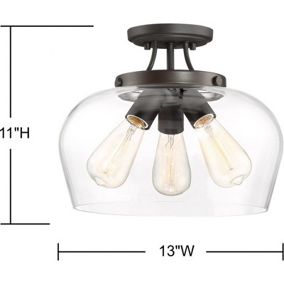 Elegant English Bronze 3-Light Semi-Flush Ceiling Bowl