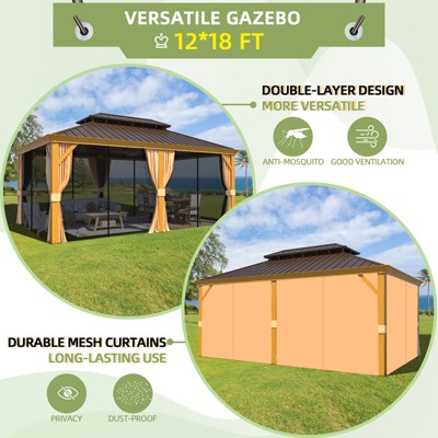 EROMMY 12' x 18' Wooden Finish Aluminum Gazebo with Steel Roof