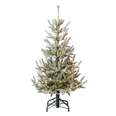 Photo 1 of Evergreen Classics 4 Foot Pre Lit Snowy Abies Pine Artificial Fake Faux Christmas Tree with 7 Function Dimmable Fairy Lights and Remote Control