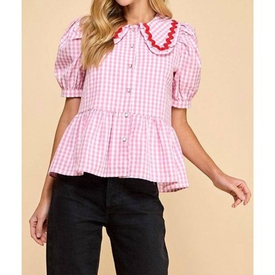 Women's Treasured Mots Gingham Peplum Top - Tcec M : Target