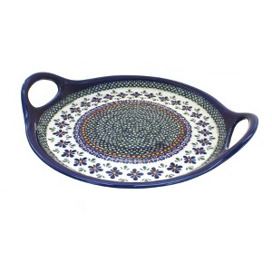 Blue Rose Polish Pottery 1333 Zaklady Round Serving Tray with Handles - 1 of 1