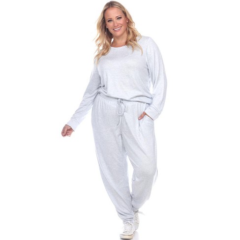 Women's Plus Size Short Sleeve Top And Pants Pajama Set White/blue