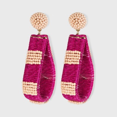 Seed Bead Thread Wrapped Teardrop Drop Earrings - A New Day™ Coral