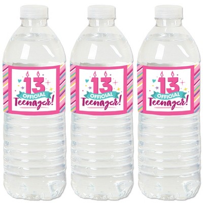 Big Dot of Happiness Girl 13th Birthday - Official Teenager Birthday Party Water Bottle Sticker Labels - Set of 20