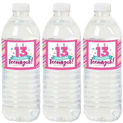 Big Dot of Happiness Girl 13th Birthday - Official Teenager Birthday Party Water Bottle Sticker Labels - Set of 20