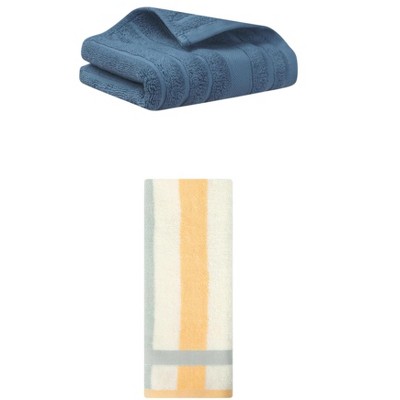 REGALWOVEN Pure Cotton Striped Decorative Hand Towel for Bathroom 14" x 30"/13" x 29" 2 Pcs