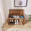 Shoe Stool, Entrance Shoe Cabinet, Bamboo Wooden Shoe Organizer with Hidden Storage Space, Removable Cushions - 3 of 4